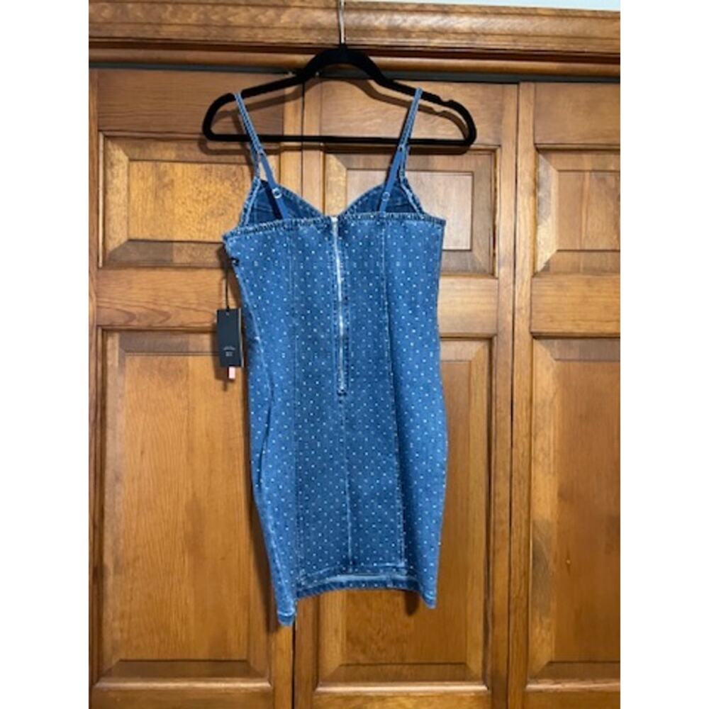 NWT IRIS Women's Denim Rhinestone Bustier Mini Dress Blue Glam Party Y2K Size M - Picture 7 of 11